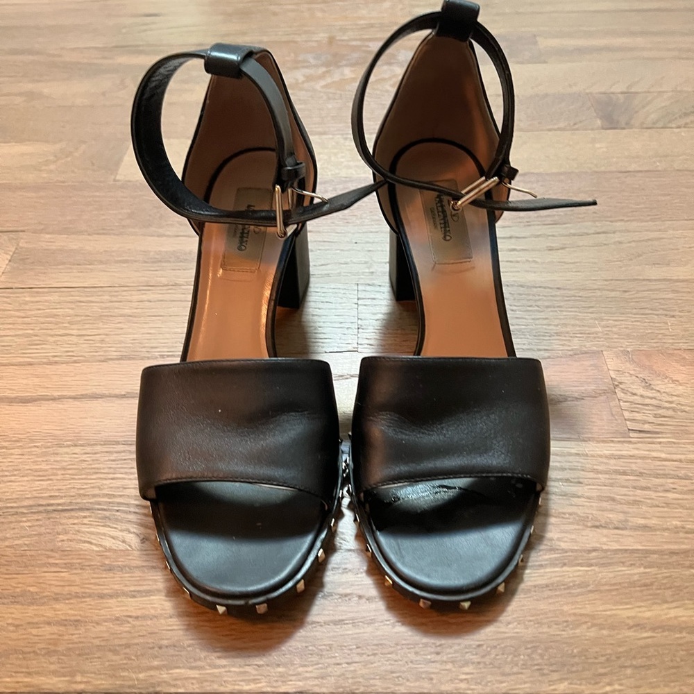 Valentino Black Leather Soul Rockstud Ankle Strap Block Heel Sandals Size 38 - Picture 6 of 16